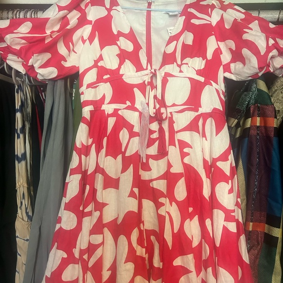 Pink and white puff sleeves flare mini dress - Picture 4 of 4